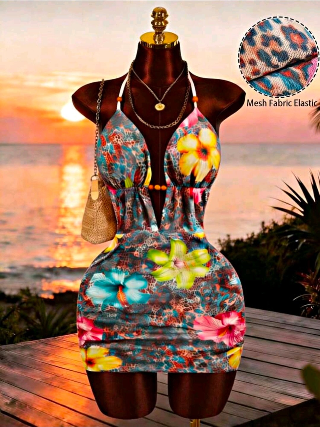 Mini vestido multicolor de malla