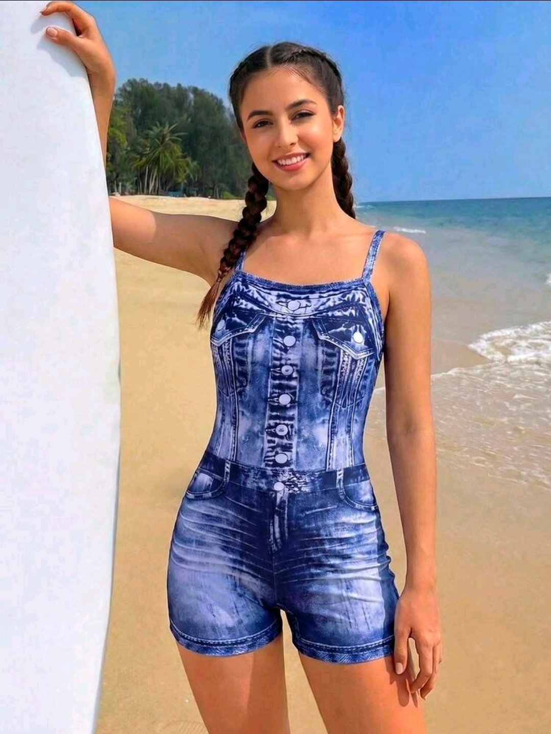 Enterizo corto azul efecto denim
