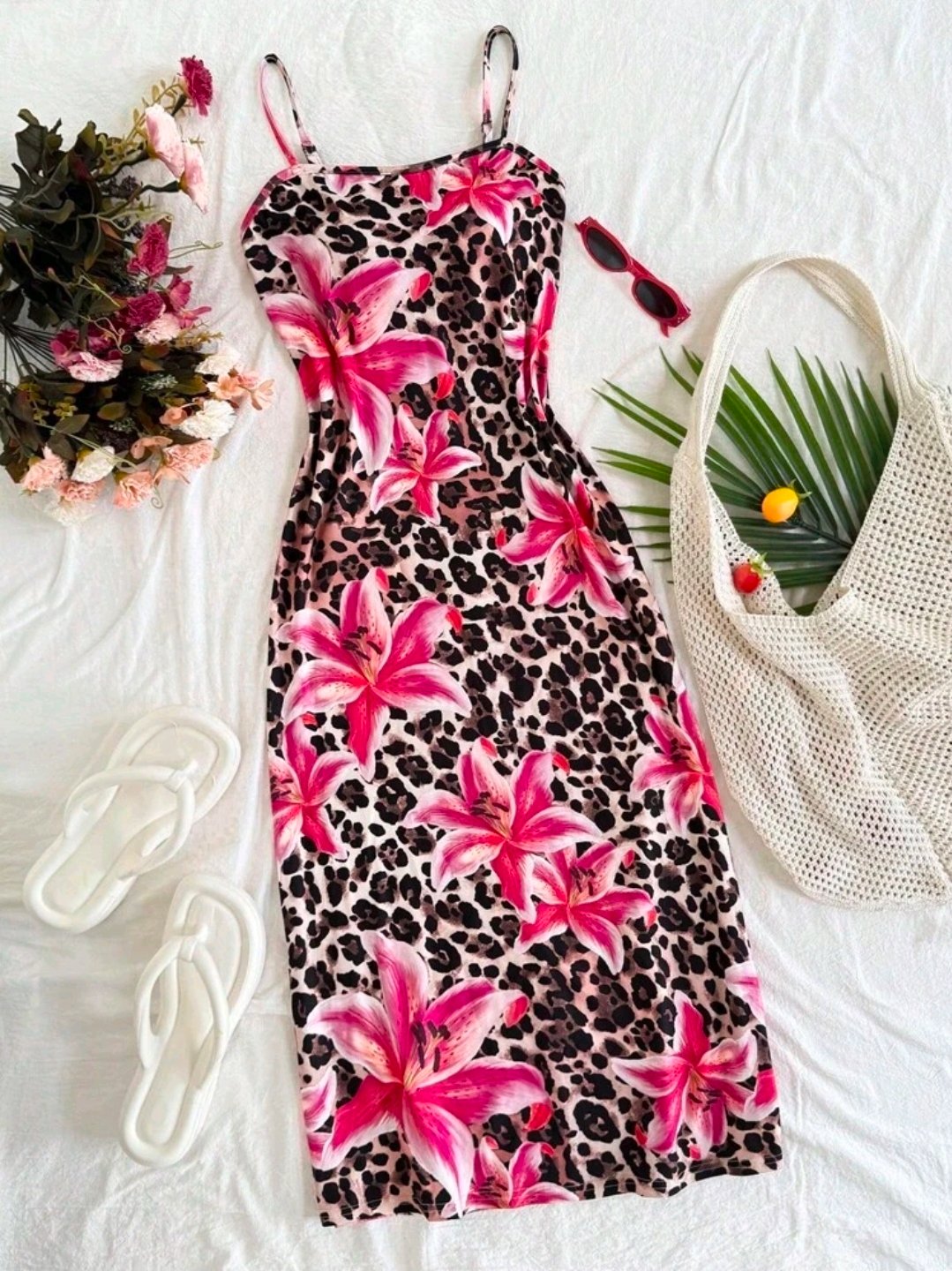 Mini vestido rosa floral leopardo