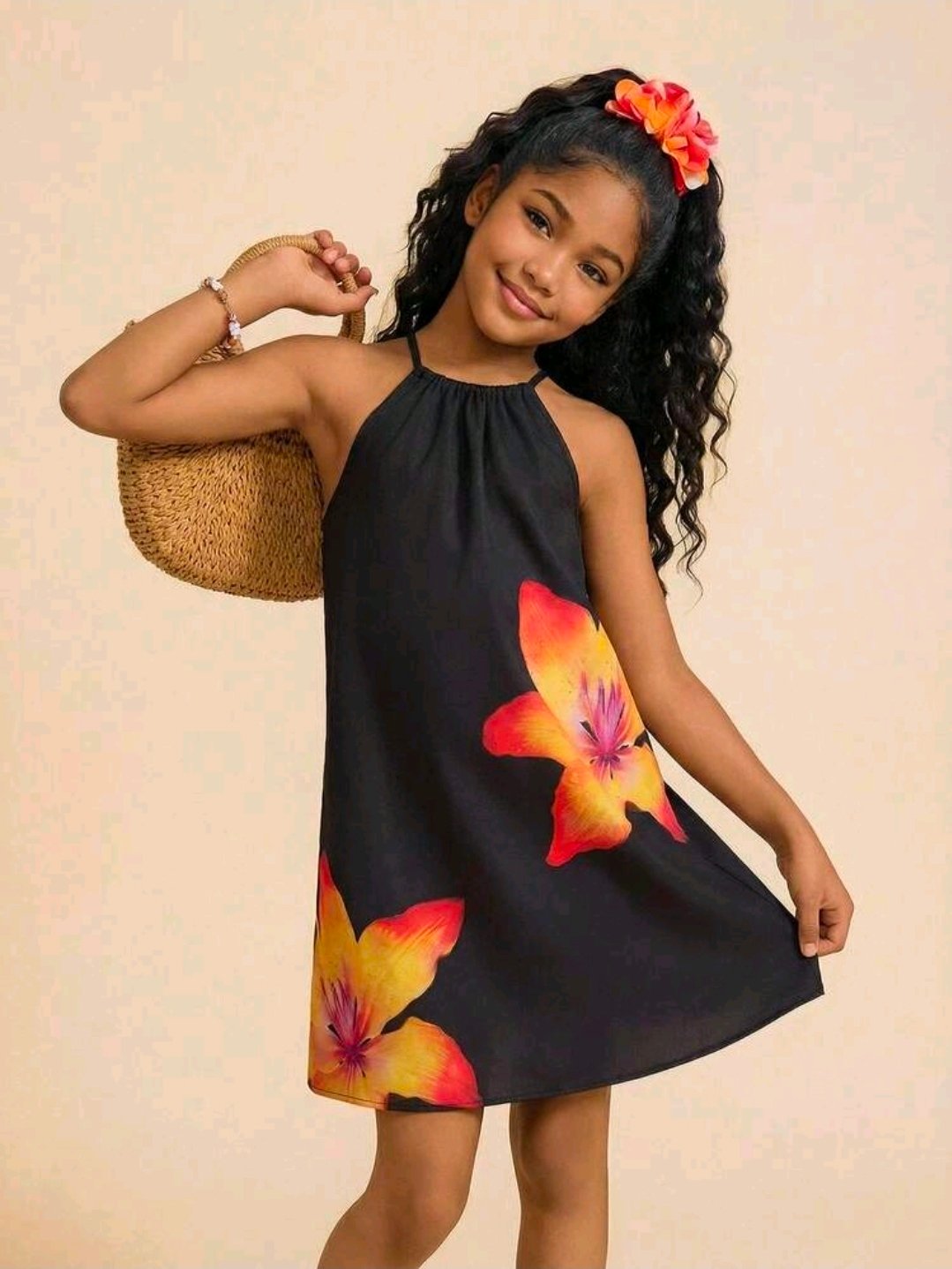 Vestido infantil negro floral