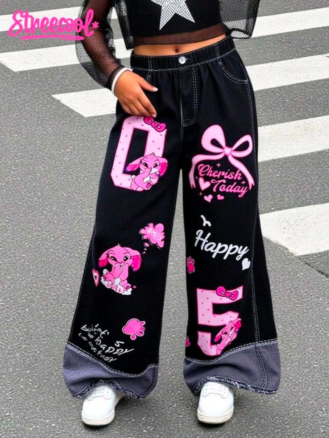 Pantalón infantil negro rosa