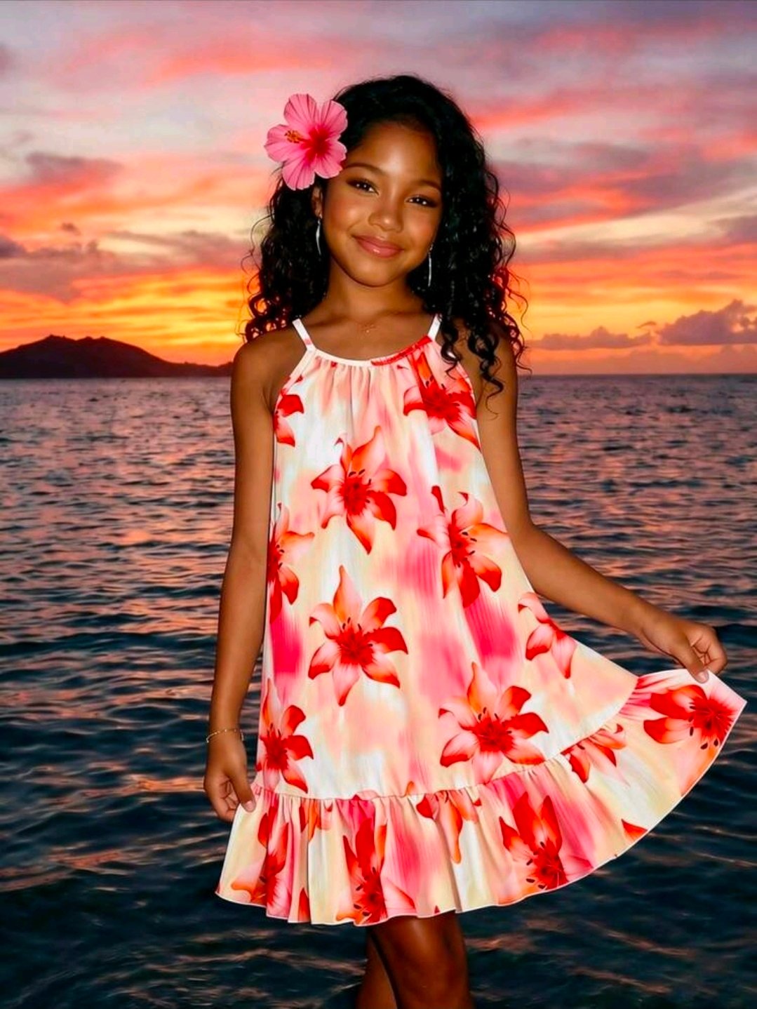 Vestido infantil floral coral