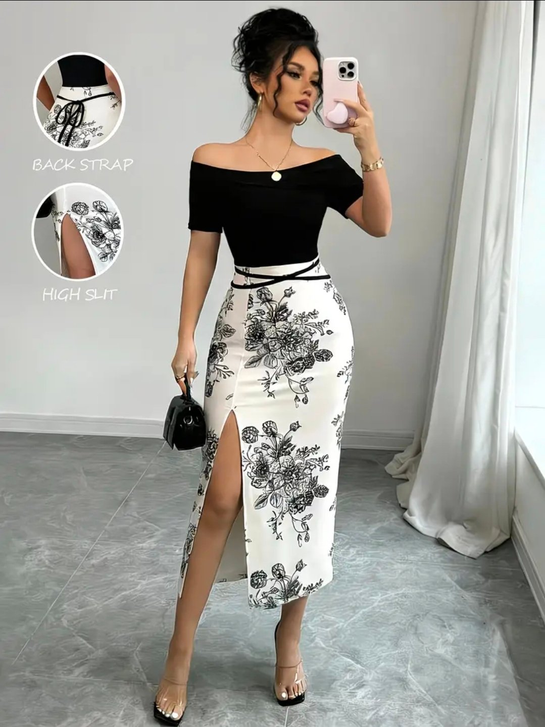 Conjunto blanco floral de falda