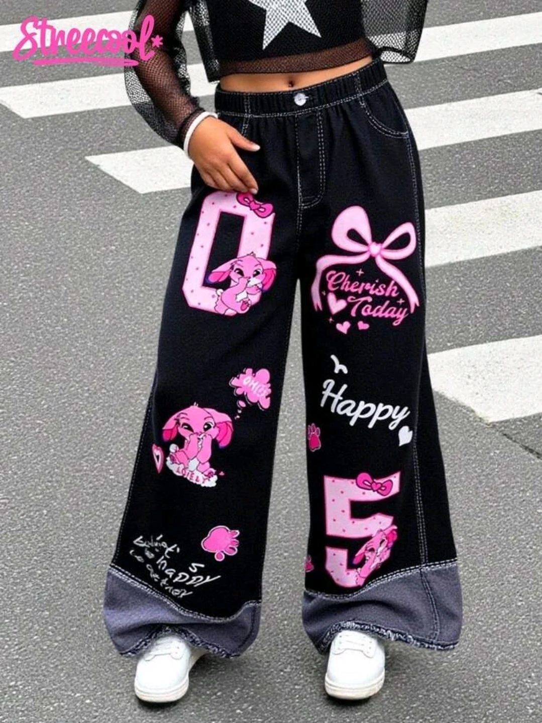 Pantalón negro y rosa gráfico para niña