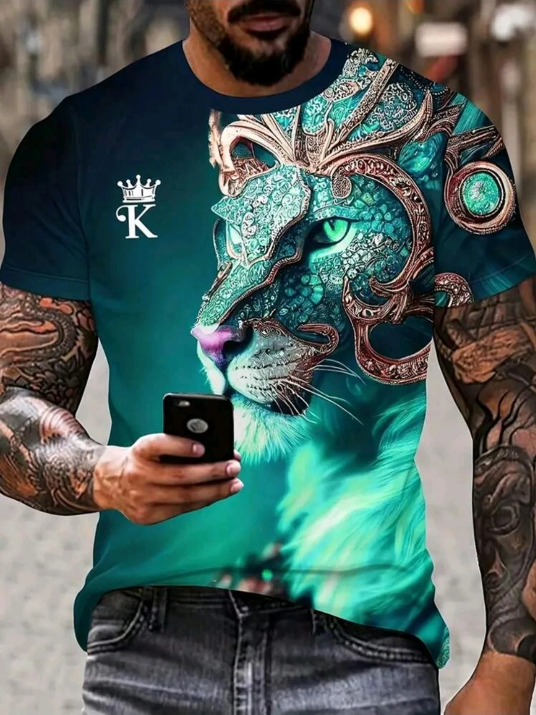 Camiseta turquesa con jaguar