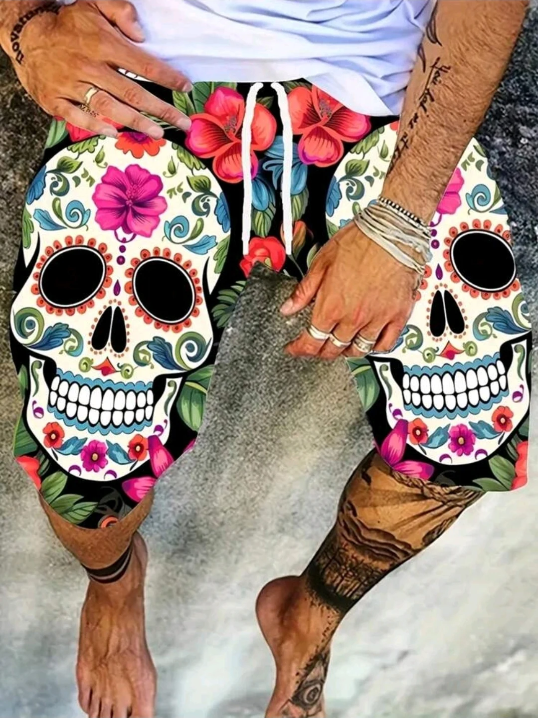 Short multicolor con calavera mexicana