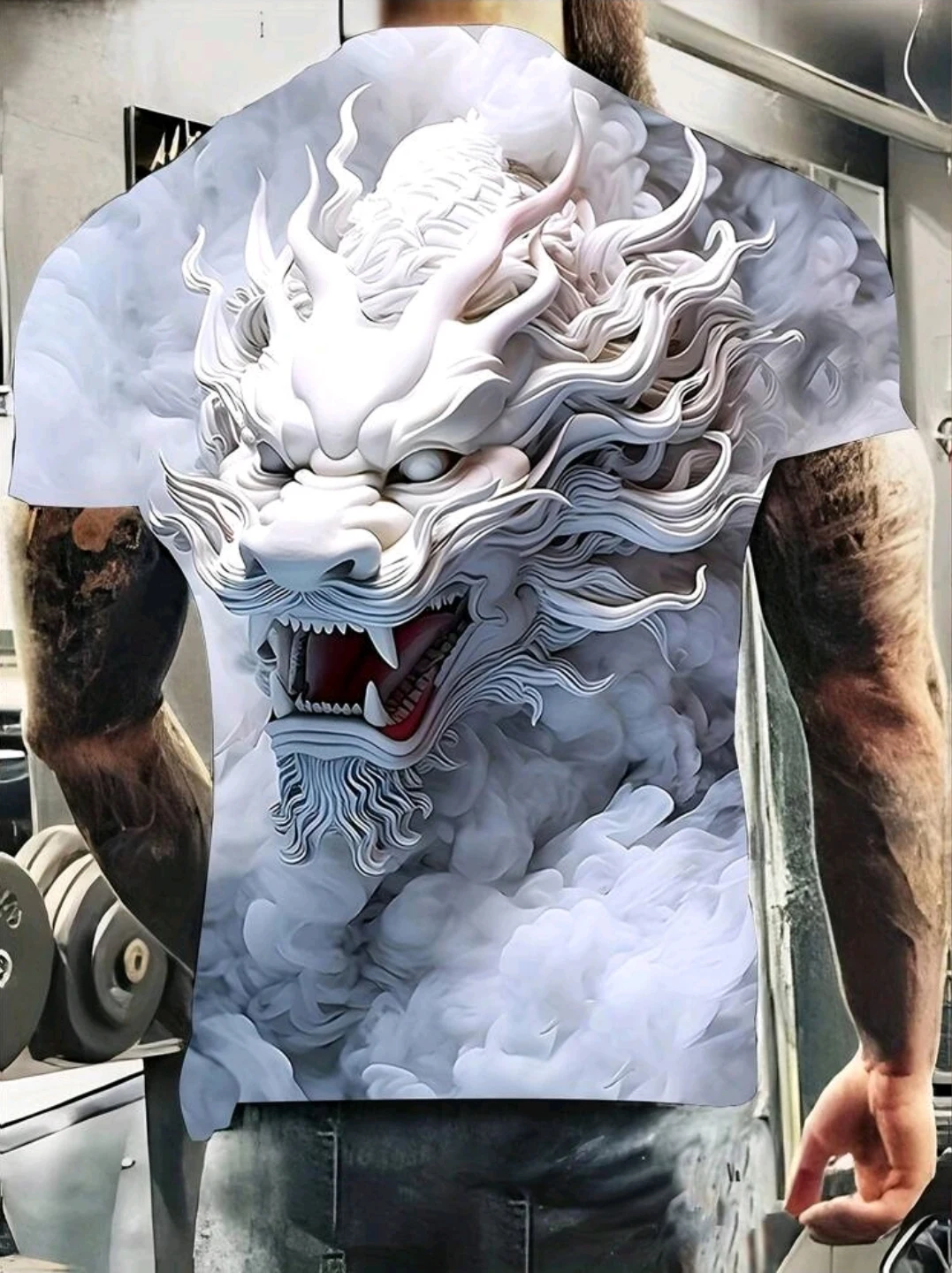 Camiseta blanca 3D con lobo y león