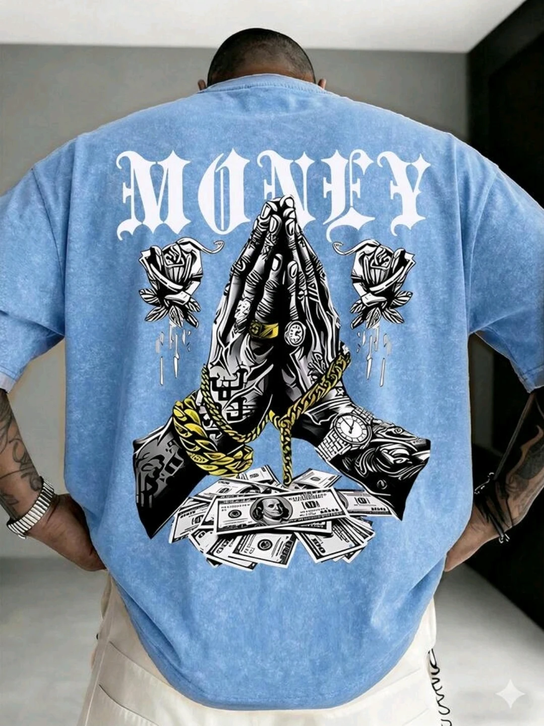 Camiseta azul con gráfico Money