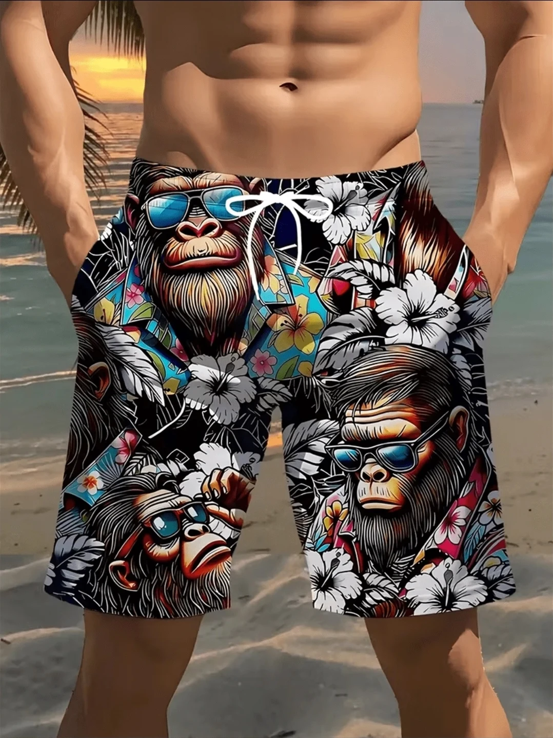 Short negro tropical con calaveras